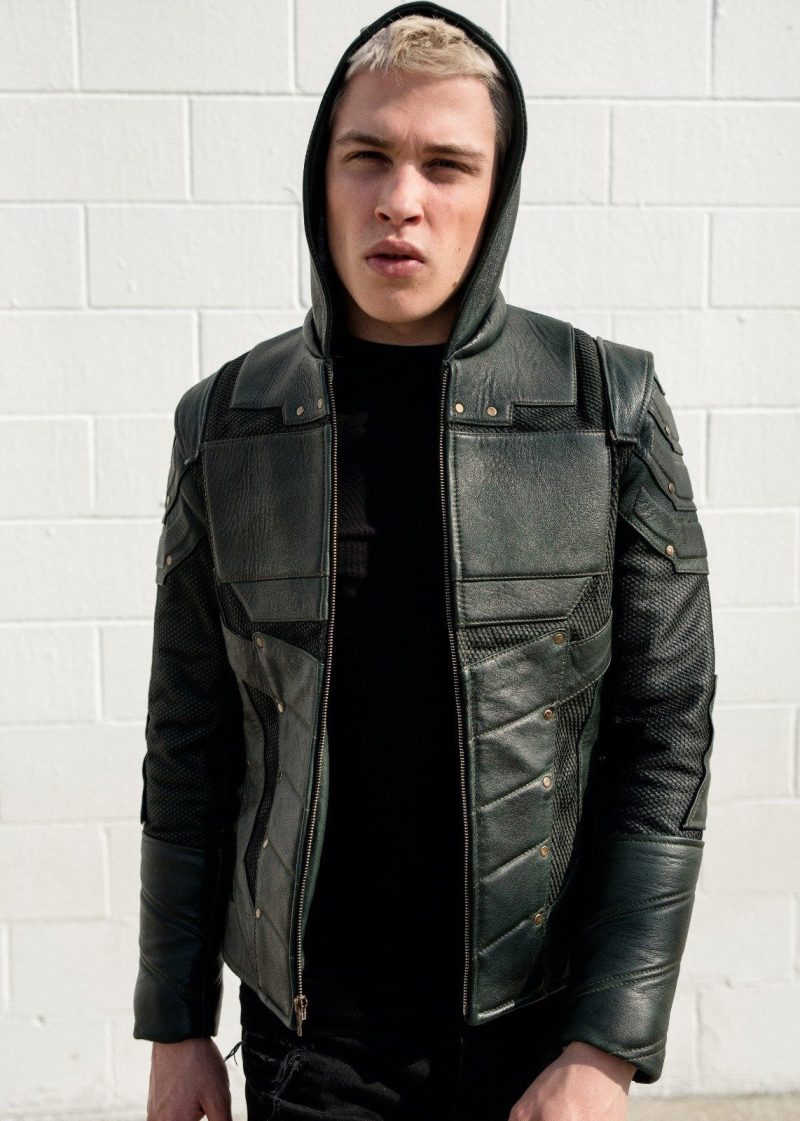 Mens Green Arrow Leather Jacket