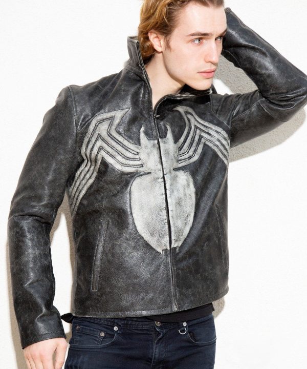 Mens Venom Spiderman Leather Jacket Black
