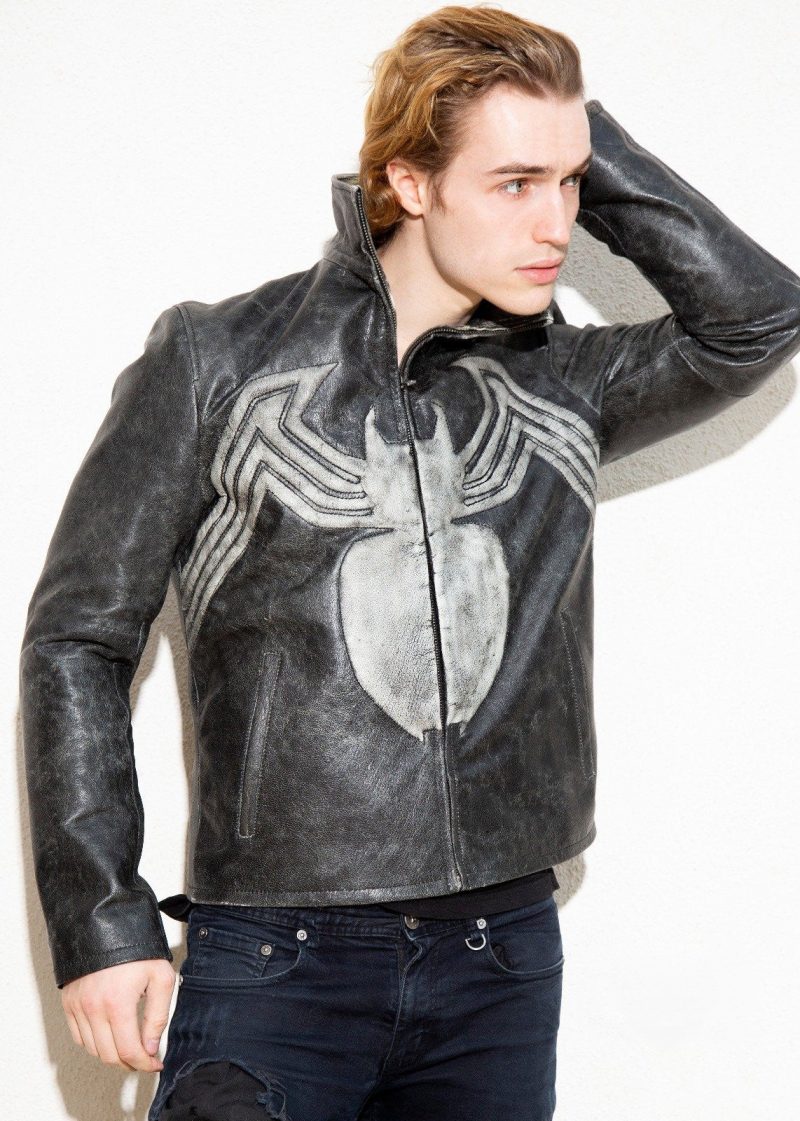 Mens Venom Spiderman Leather Jacket Black