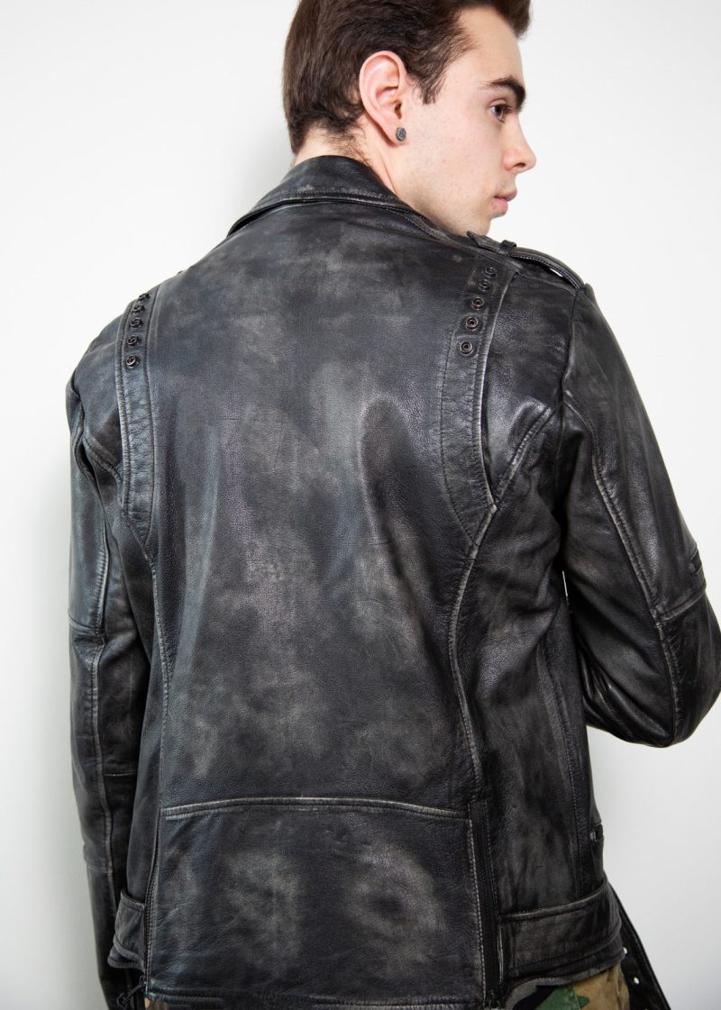 Mens Taylor Rub-off Gray Motorcycle Leather Jacket