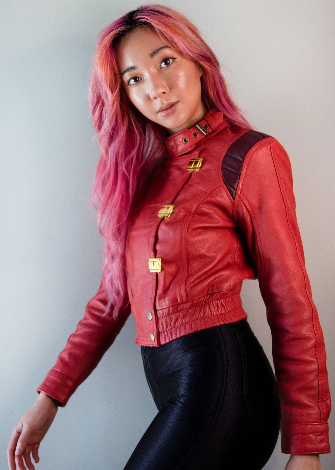 Womens Akira Red Leather Jacket Anime kaneda Crop Top Zip