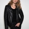 Womens Quilted Motorcycle Biker Leather Jacket Black kay michaels