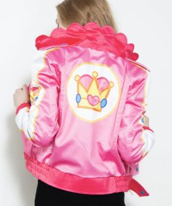 Womens Pink Peach Princess Bomber Jacket Super Mario Kart
