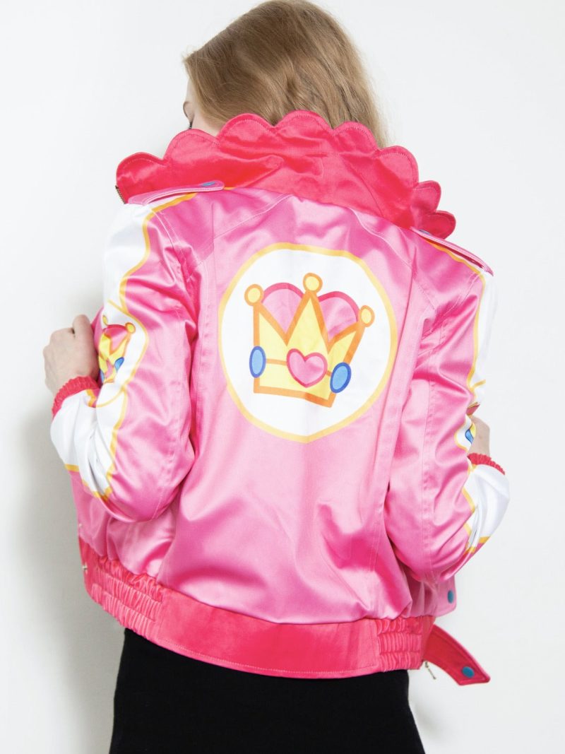 Womens Pink Peach Princess Bomber Jacket Super Mario Kart