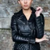 Buy Womens Black Quilted Leather Motorcycle Jacket Black