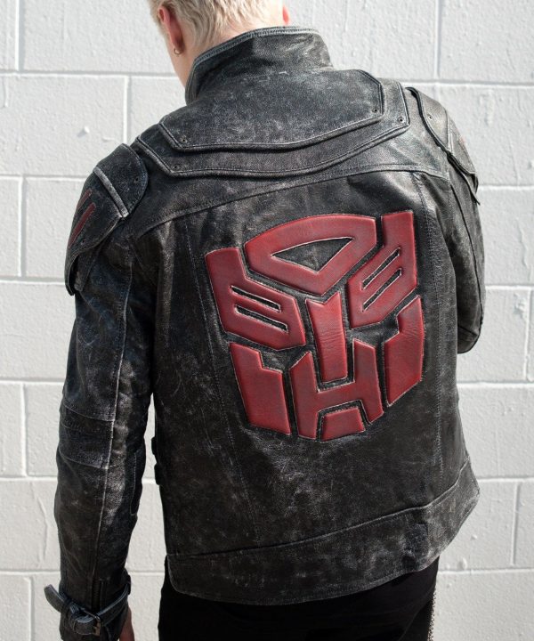Mens Transformers Autobot Shield Leather Jacket Black Armor