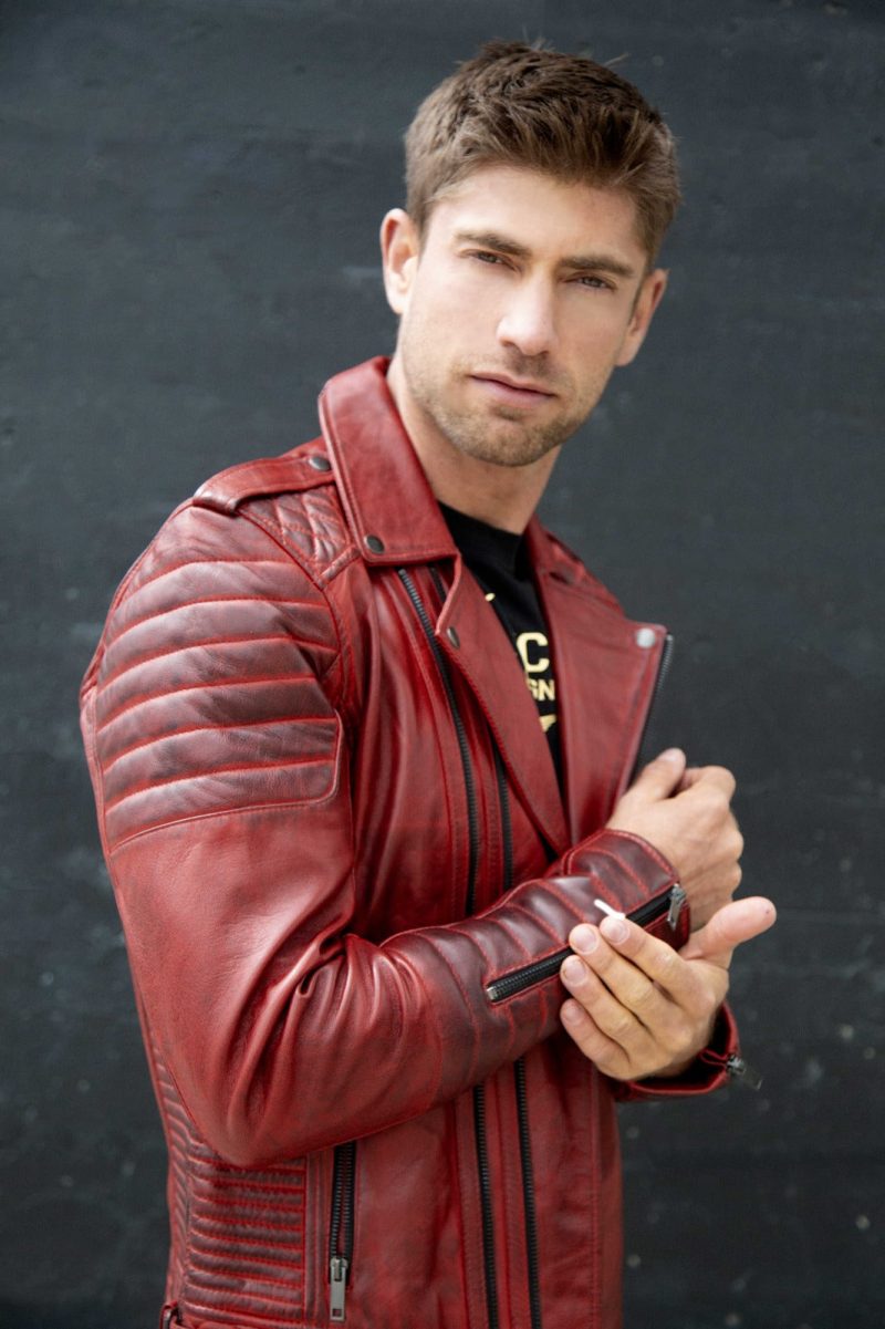 Mens Red Quilted Biker Leather Motorcycle Jacket