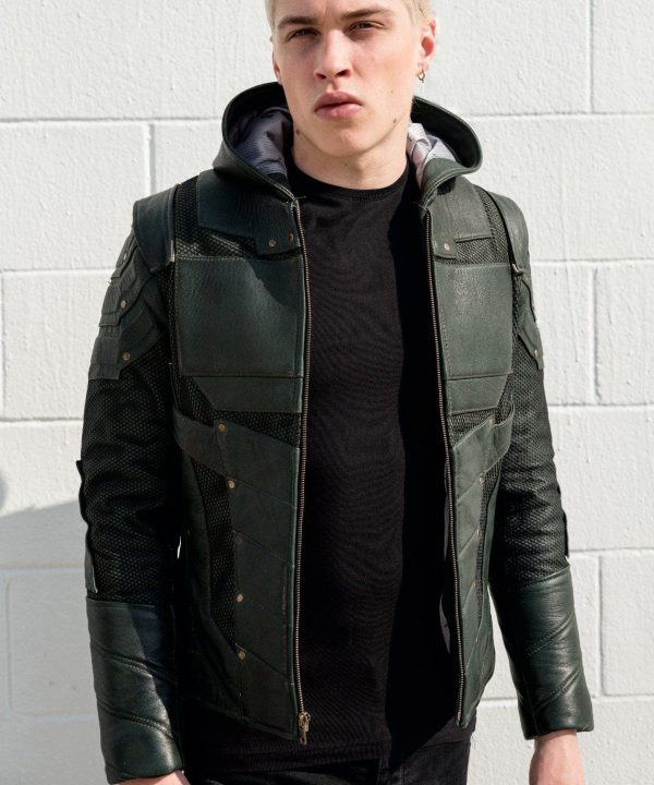 Mens Green Arrow Leather Jacket