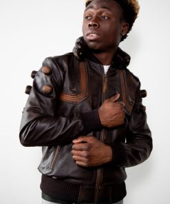 Mens Overwatch Junkrat Leather Jacket Cyber Punk 2077 Brown