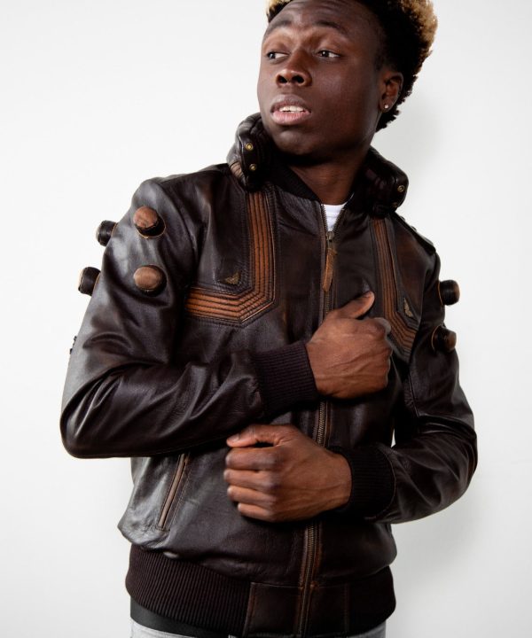 Mens Overwatch Junkrat Leather Jacket Cyber Punk 2077 Brown