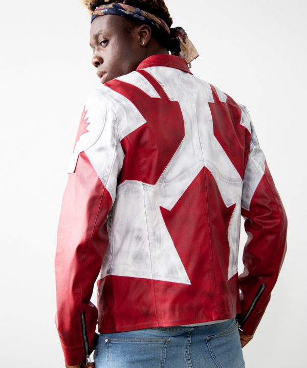 Mens Captain Canuck Comic Red White Leather Jacket Costume