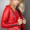 Womens Quilted Leather Motorcycle Jacket Red