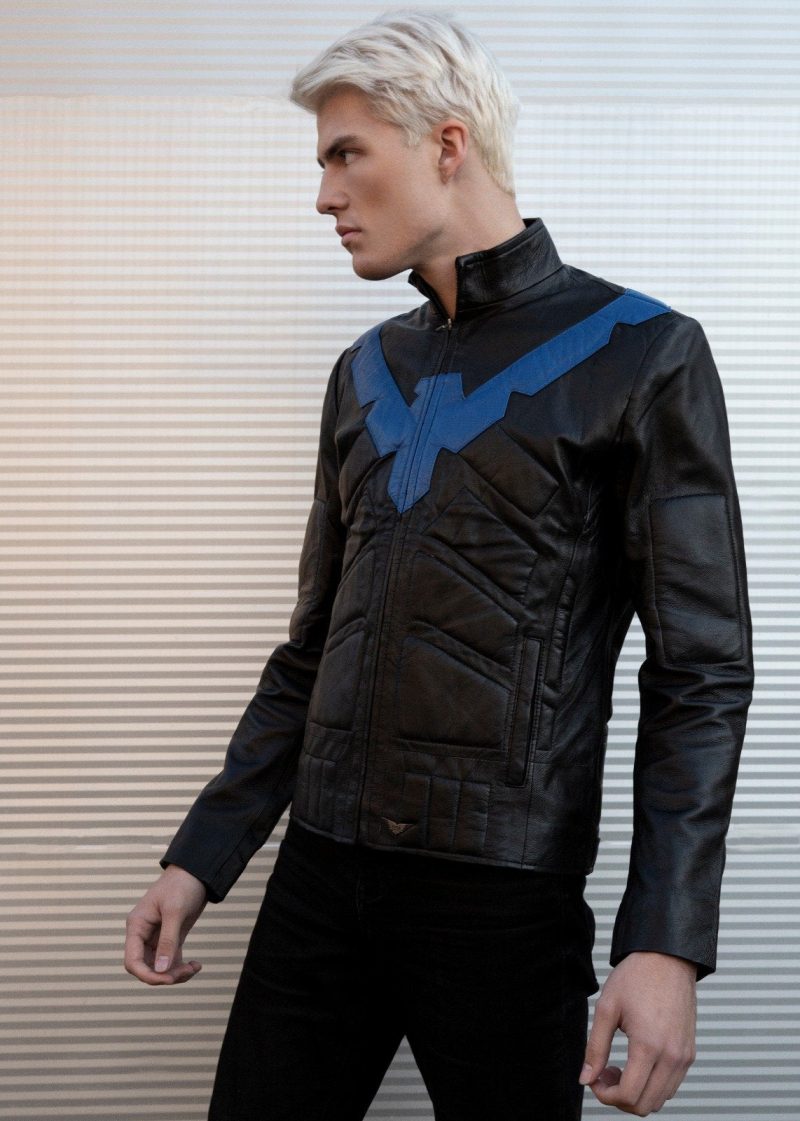Mens Nightwing Black Leather Jacket Eagle Dick Grayson