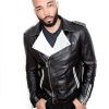 Mens Fashion Leather Jacket Black White Contrast