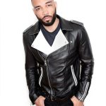 Mens Fashion Leather Jacket Black White Contrast