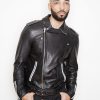 Mens Fashion Leather Jacket Black White Contrast