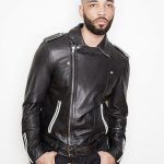 Mens Fashion Leather Jacket Black White Contrast