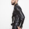 Mens Fashion Leather Jacket Black White Contrast