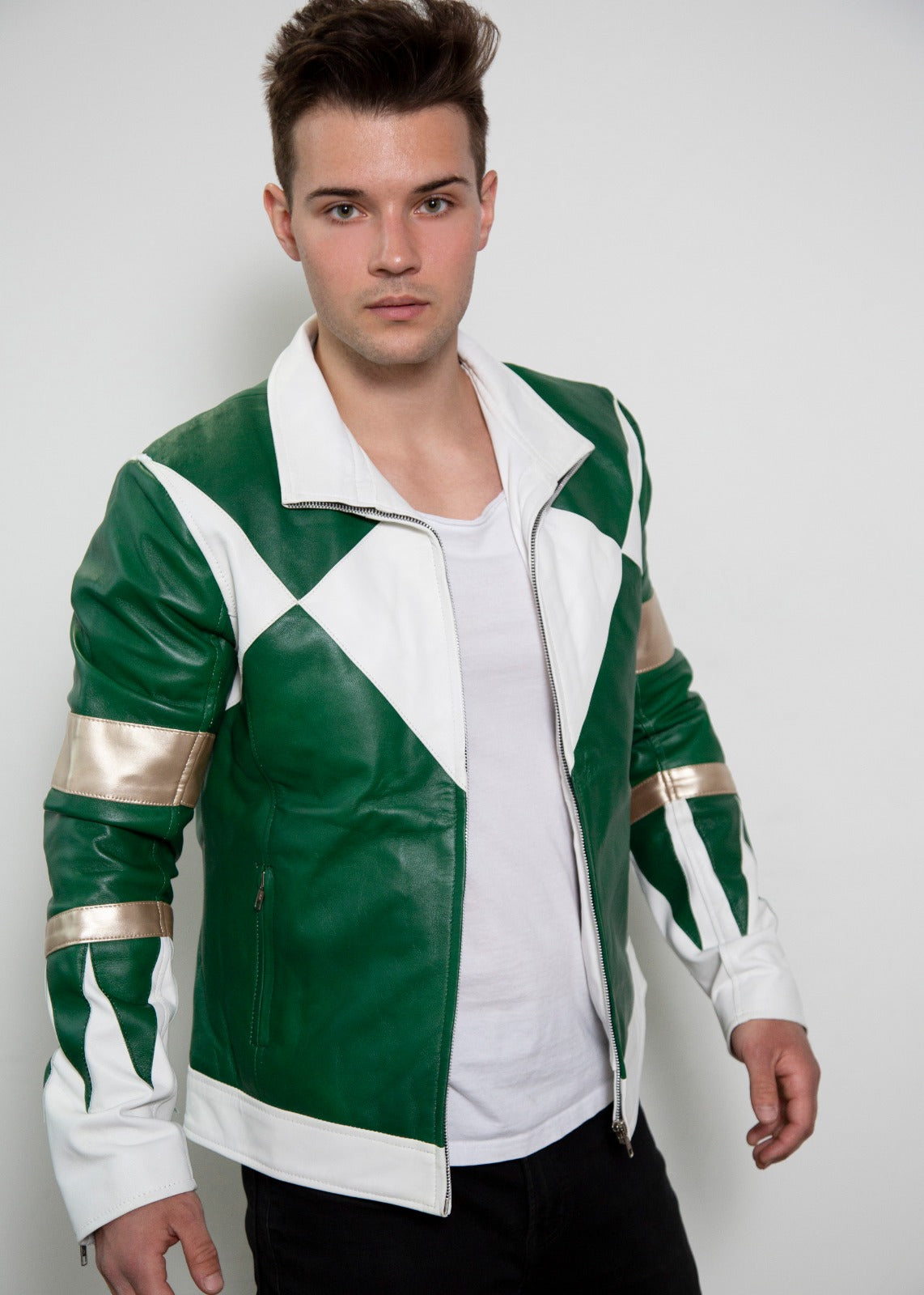 Green Power Ranger Leather Jacket MMPR Cosplay Costume Jason David Frank