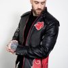 Mens Naruto Akatsuki Cloak Black Leather Jacket