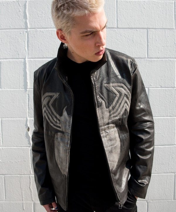 Mens Venom Spiderman Leather Jacket Black