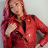 Womens Akira Red Leather Jacket Anime kaneda Crop Top Zip