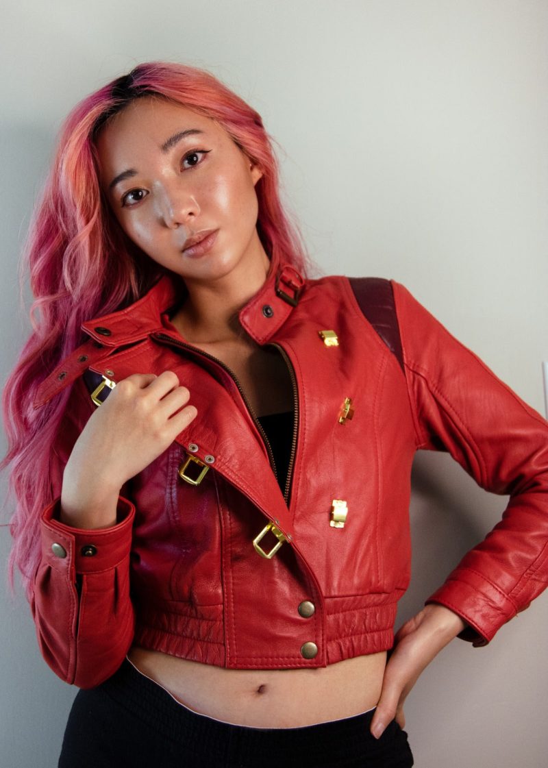 Womens Akira Red Leather Jacket Anime kaneda Crop Top Zip