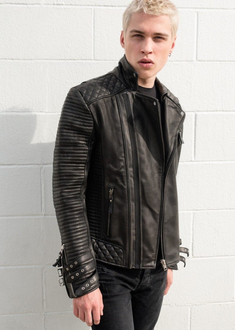 Buy Men's Hawthorne Black Matte Motorcycle Rocker Leather Jacket