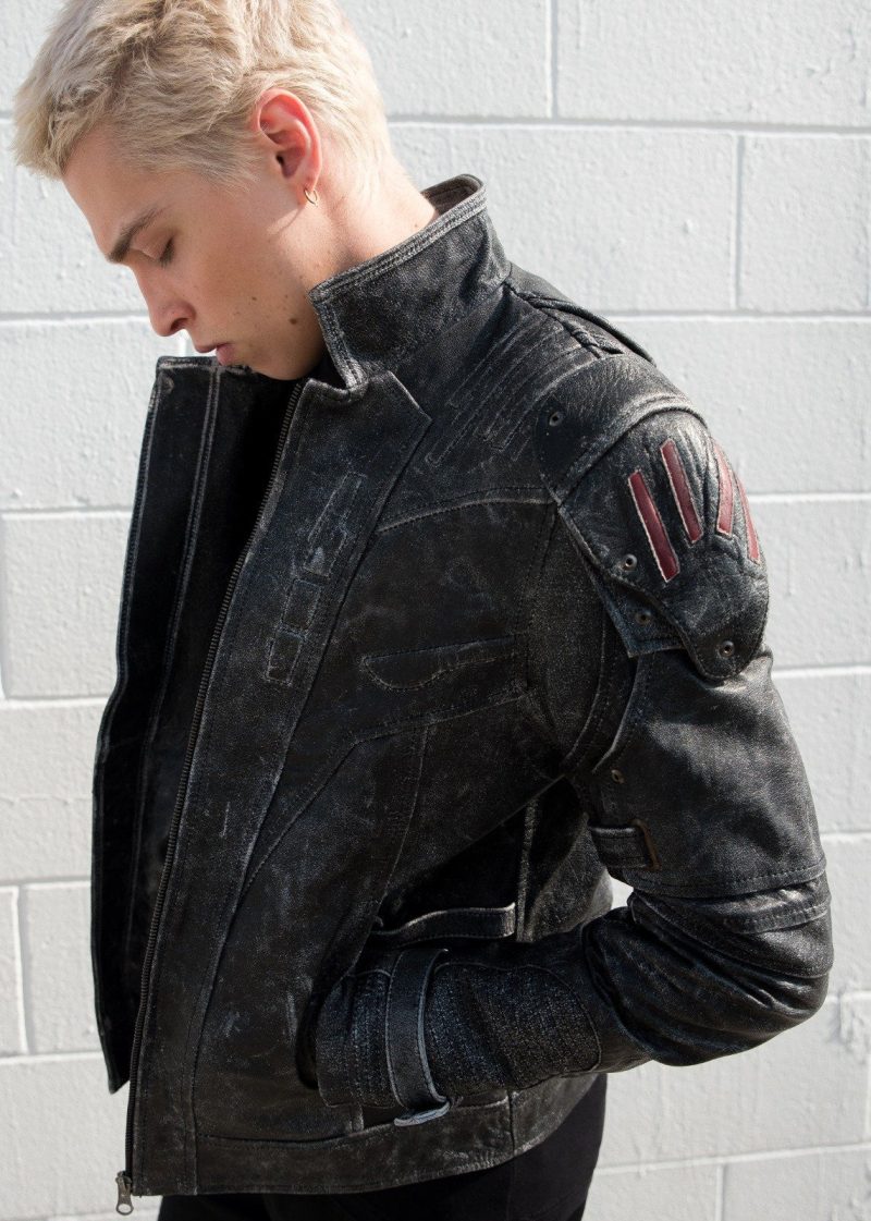 Mens Transformers Autobot Shield Leather Jacket Black Armor