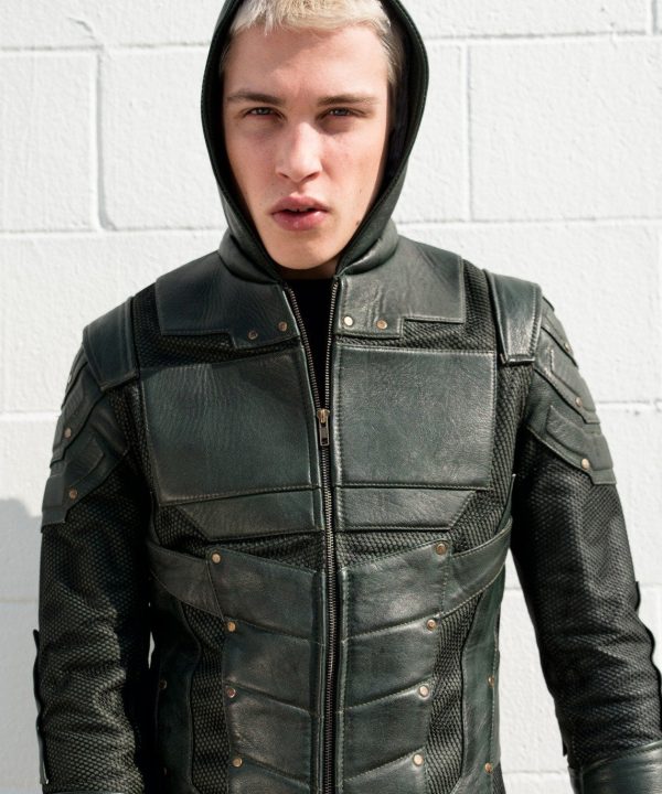 Mens Green Arrow Leather Jacket