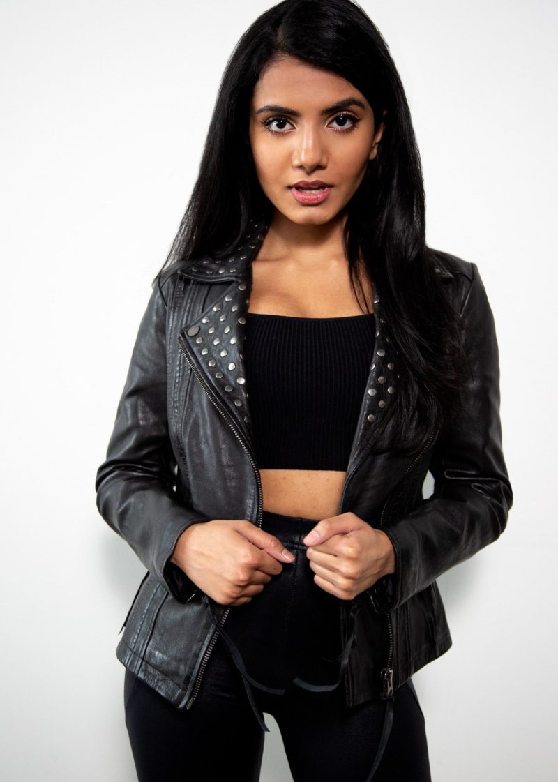 Womens Studded Black Motorcycle Leather Jacket