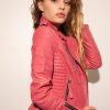 Womens Quilted Leather Motorcycle Jacket Pink Fashion