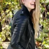 Womens Quilted Leather Motorcycle Jacket Black