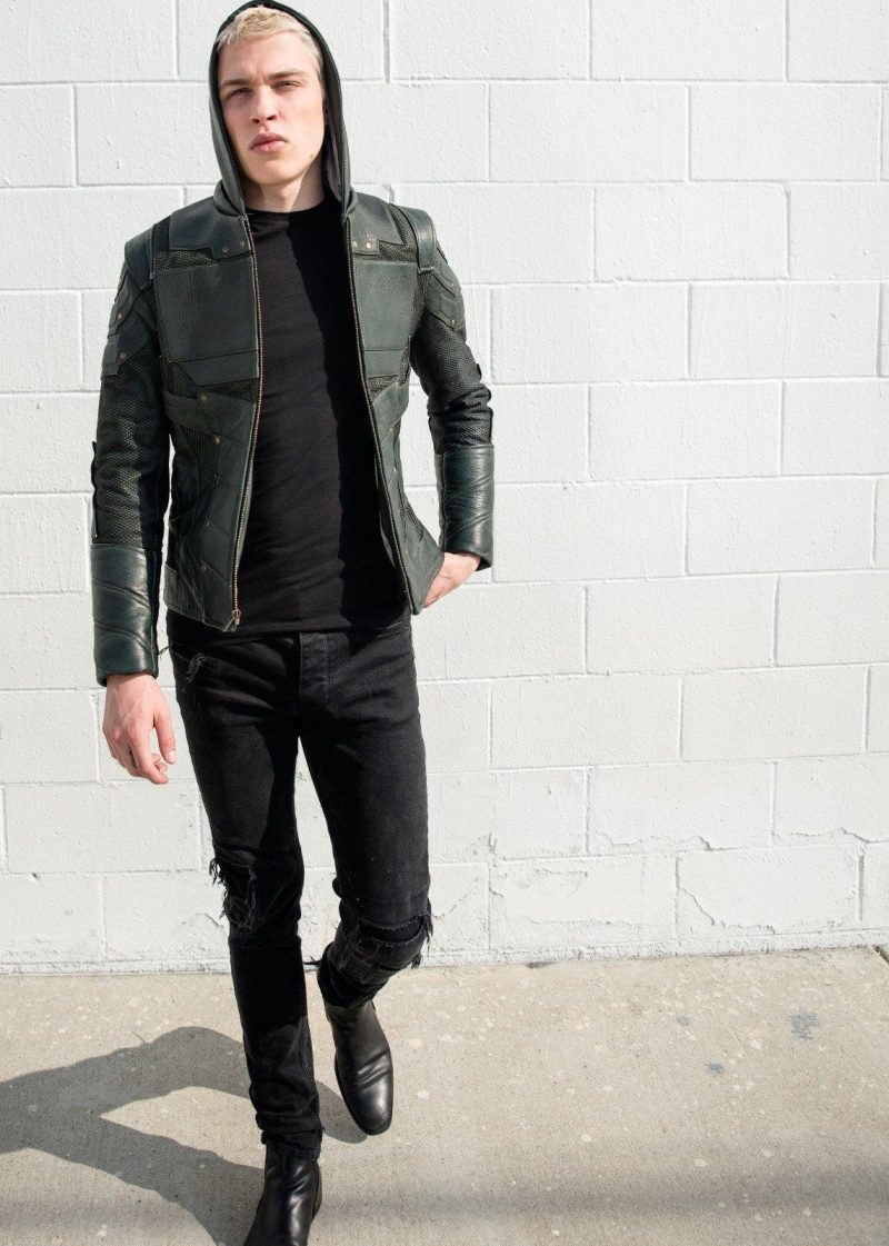 Mens Green Arrow Leather Jacket