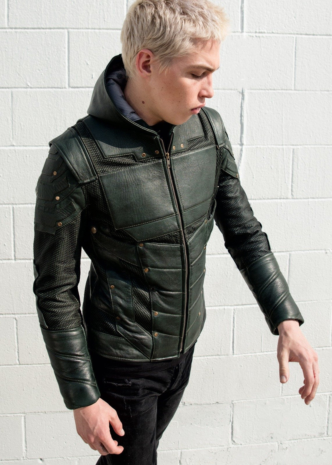 Mens Green Arrow Leather Jacket