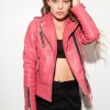 Womens Quilted Leather Motorcycle Jacket Pink Fashion