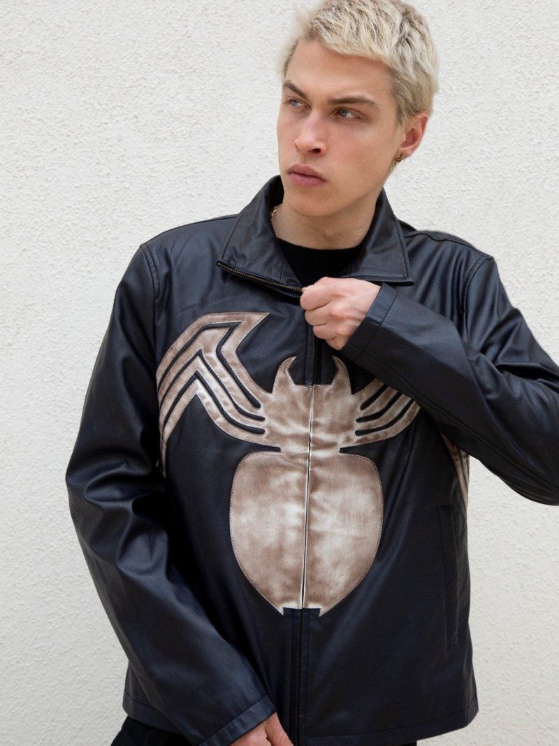 Mens Venom Leather Jacket Blue Weathered Symbiote Carnage