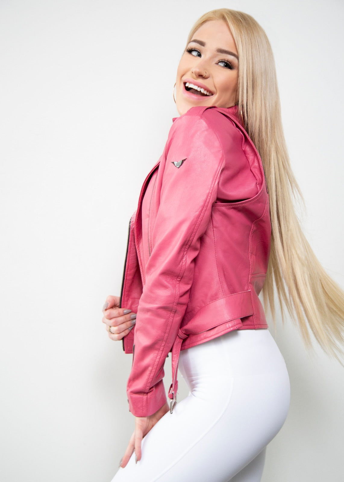Buy Womens Barbie Pink Leather Jacket