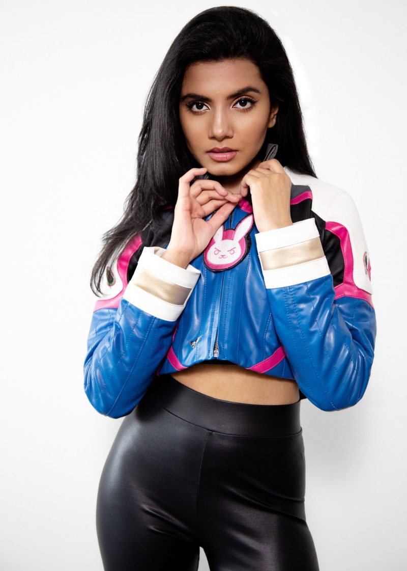 Womens Overwatch DVA Crop Top Leather Jacket Blue