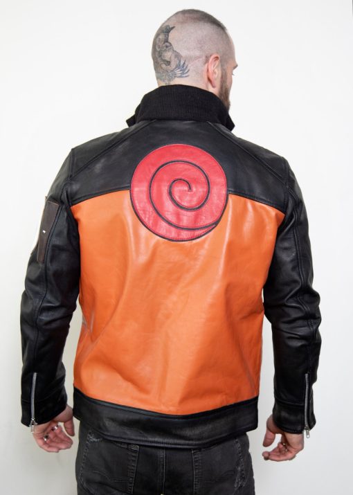 Mens Naruto Shippuden Orange Leather Jacket