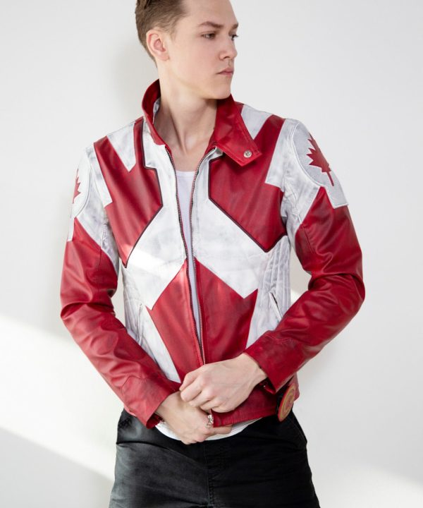 Mens Captain Canuck Comic Red White Leather Jacket