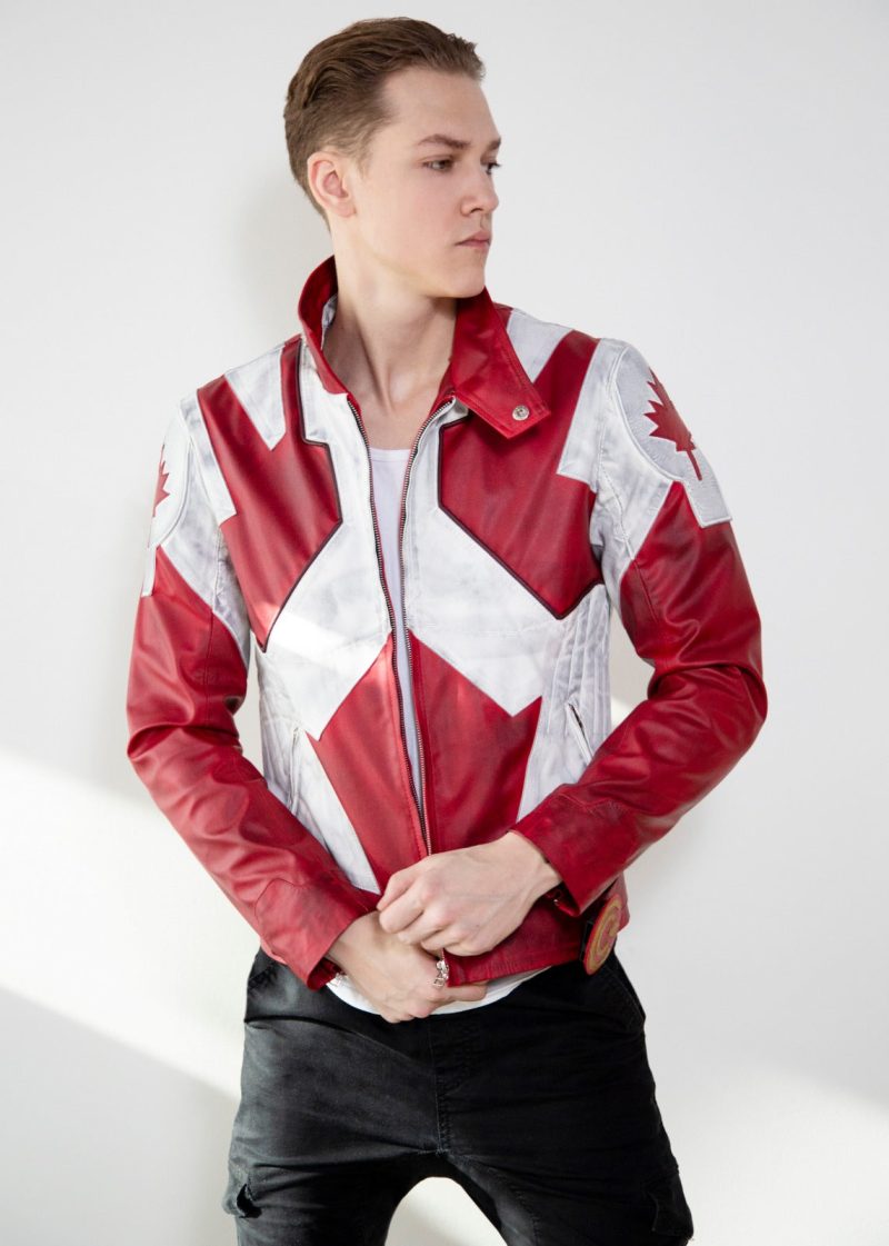 Mens Captain Canuck Comic Red White Leather Jacket