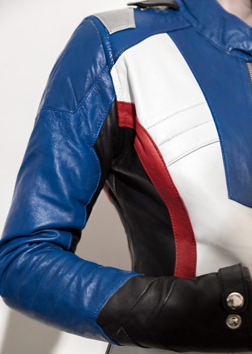 Women Soldier 76 Leather Jacket Blue Overwatch Cosplay Motocross Outerwear Luca Designs
