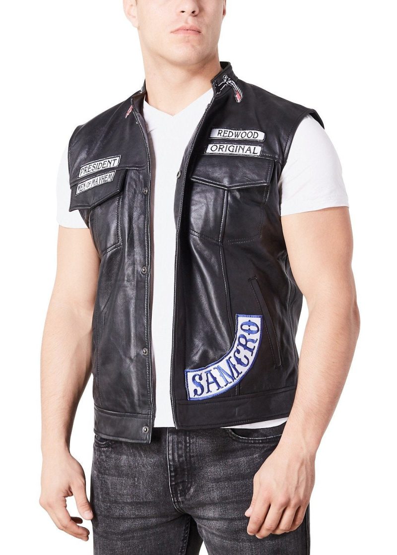 Billy Bonus Demonstrere Buy Mens SOA Sons Of Anarchy Leather Motorcycle President Jacket Vest &  Jacket