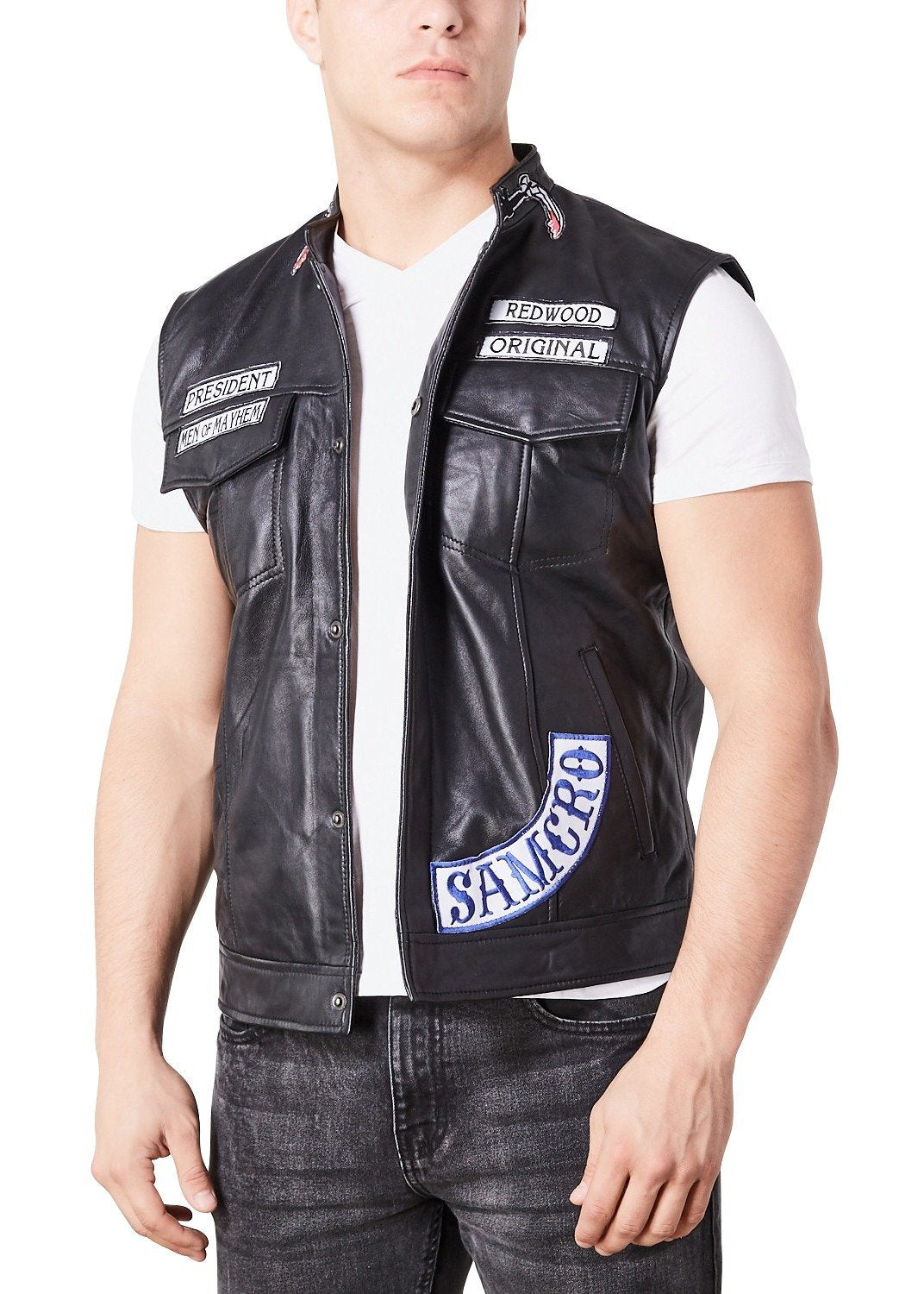 Reina preámbulo Aproximación Buy Mens SOA Sons Of Anarchy Leather Motorcycle President Jacket Vest &  Jacket