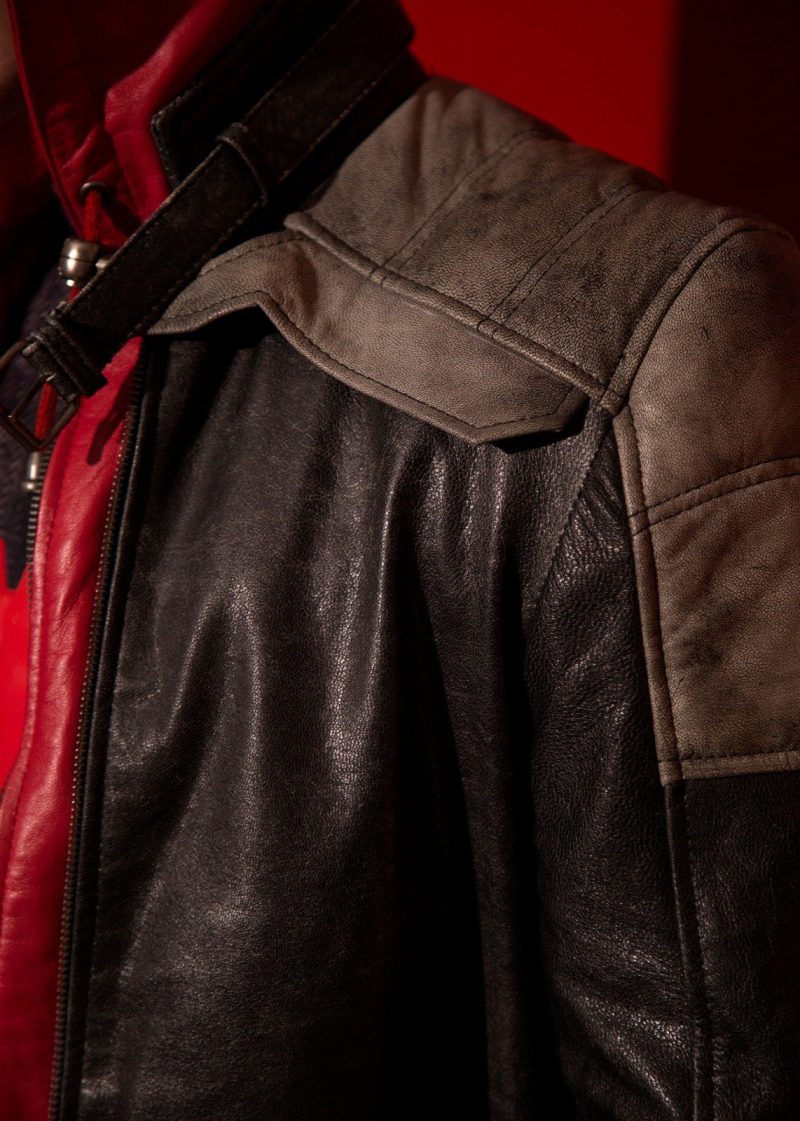 Mens redhood jacket closeup luca designs