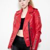 Womens Quilted Leather Motorcycle Jacket Red Ladies