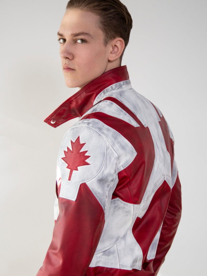 Mens Captain Canuck Comic Red White Leather Jacket