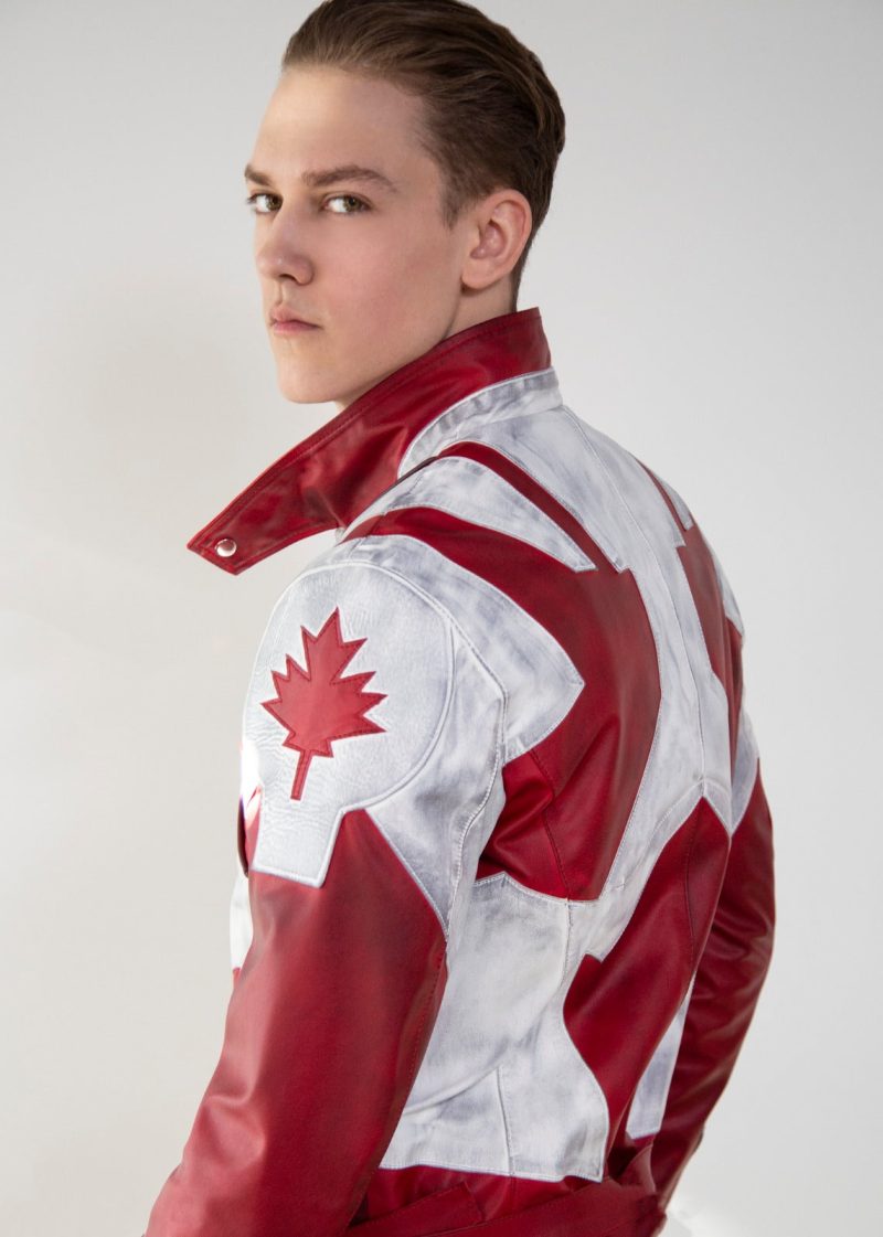 Mens Captain Canuck Comic Red White Leather Jacket