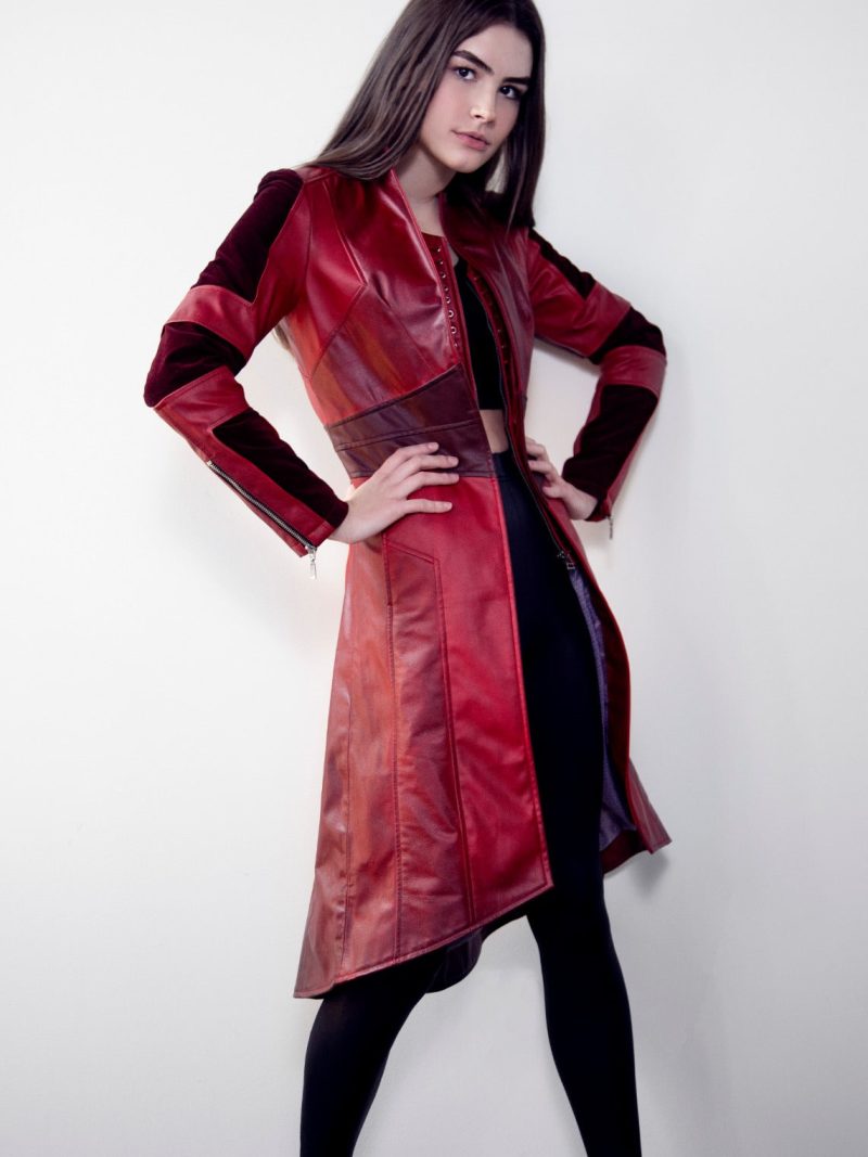 Womens Scarlet Witch Red Leather Trench Coat Red trench coat women